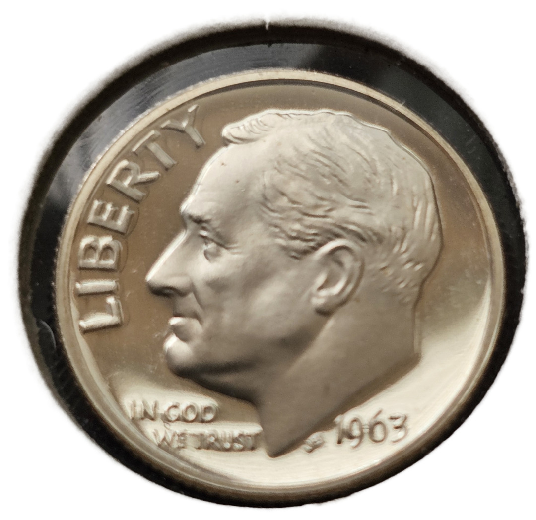 moneda de 10 centavos de 1963 con la imagen de Franklin D. Roosevelt