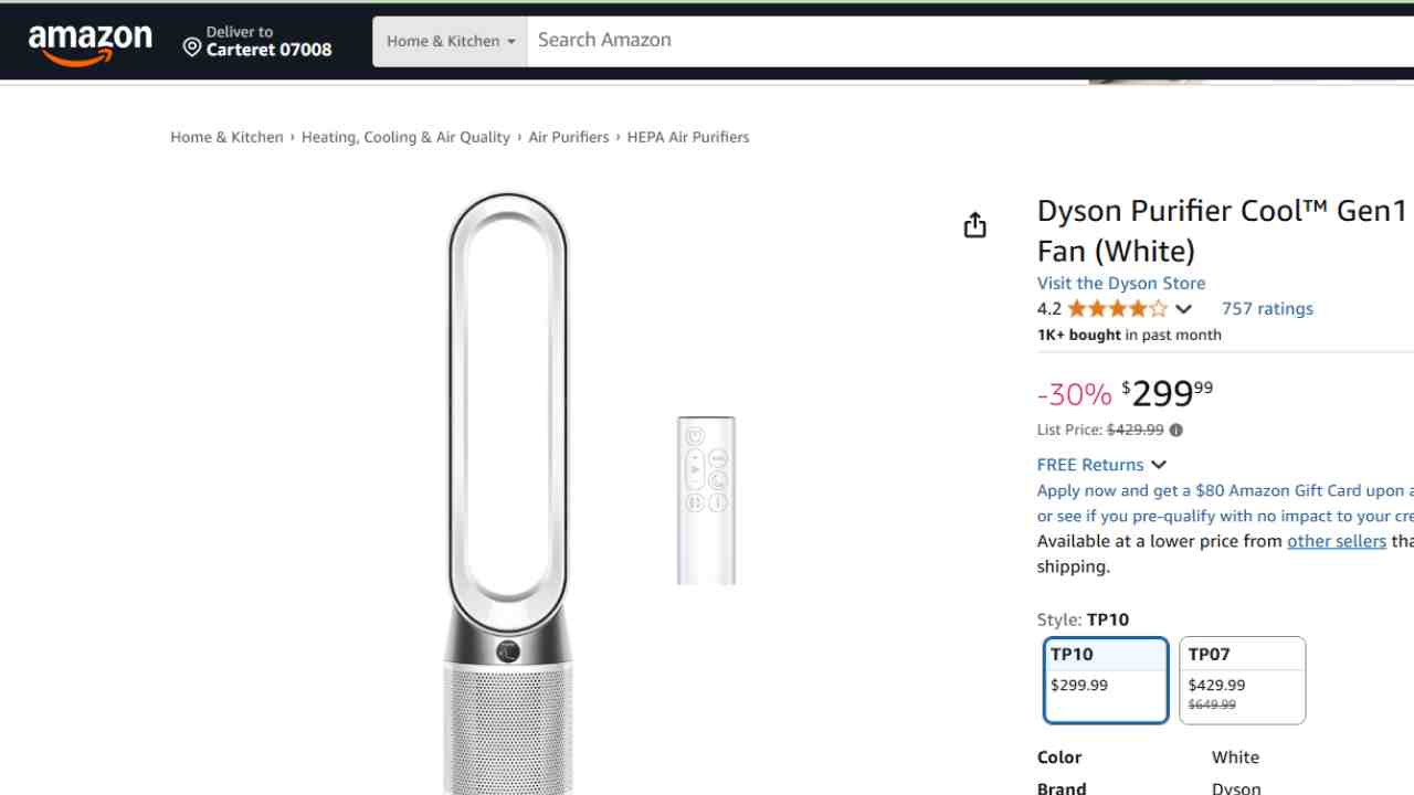 Cutting-edge fan on Amazon to say goodbye to your outdated trash Dyson Purifier Cool™ Gen1 TP10 with a great discount on Amazon