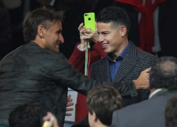 James Rodríguez y otras estrellas en las tribunas del Bernabéu para la final de la Libertadores