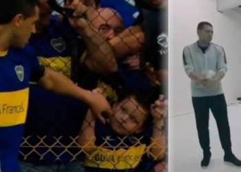 Un alcanzapelotas, el invitado más especial a la despedida de Riquelme