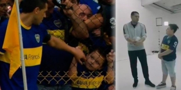 Un alcanzapelotas, el invitado más especial a la despedida de Riquelme