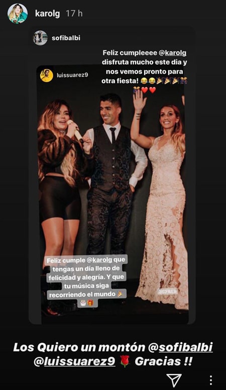 Karol G, Sofía Balbi, Luis Suárez, Instagram