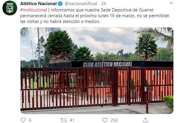 Atlético Nacional, tweet, sede deportiva, Guarne