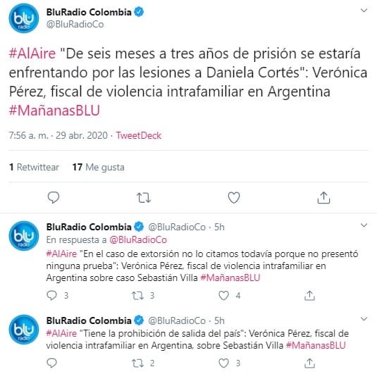 Sebastián Villa, Daniela Cortés, Verónica Pérez, agresión