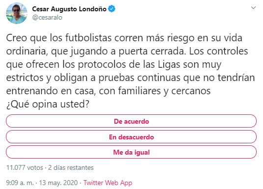 César Augusto Londoño, tweet polémico, Win Sports