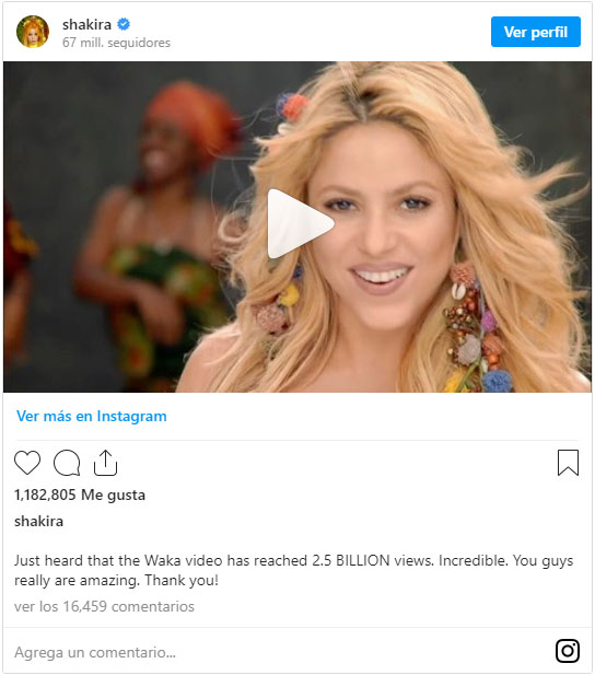 Shakira, Waka Waka, celebración, Instagram