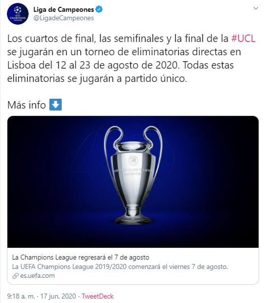 UEFA Champions League 2019-20, nuevo calendario