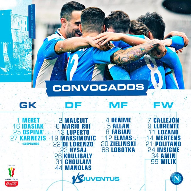 David Ospina, convocado, Juventus vs. Napoli, Copa Italia 2019-20, final