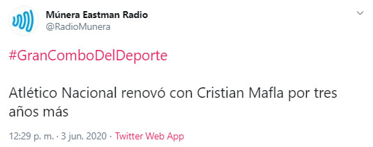 Múnera Eastman Radio, Christian Mafla, Atlético Nacional