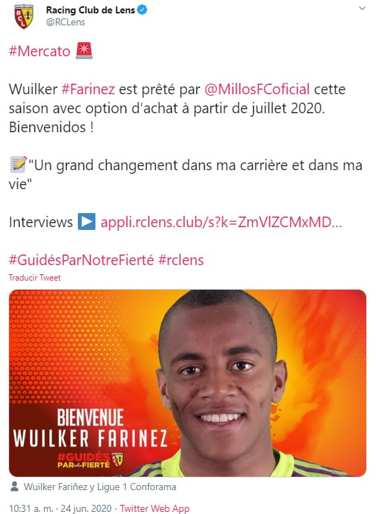 Wuilker Faríñez, Millonarios FC, Racing Club de Lens