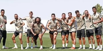 James Rodríguez y el equipo ganador del entrenamiento de Real Madrid
