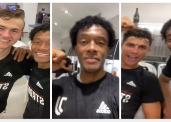 El festejo de Juan Guillermo Cuadrado en el vestuario de Juventus