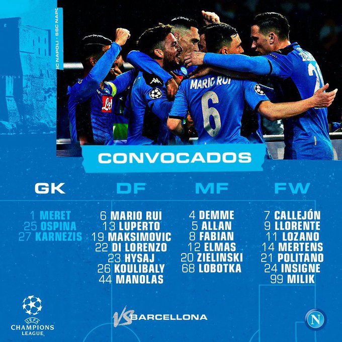 David Ospina, convocado, FC Barcelona vs. Napoli, Champions League 2019-20