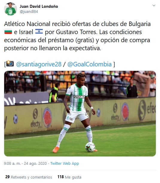 Gustavo Torres, Atlético Nacional, Juan David Londoño