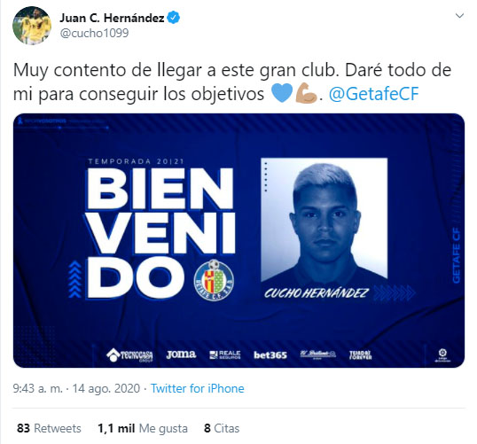 Juan Camilo 'Cucho' Hernández, Getafe CF, declaración
