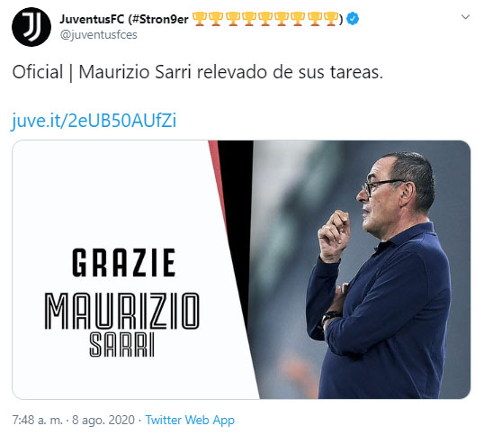Maurizio Sarri, Juventus FC, destitución