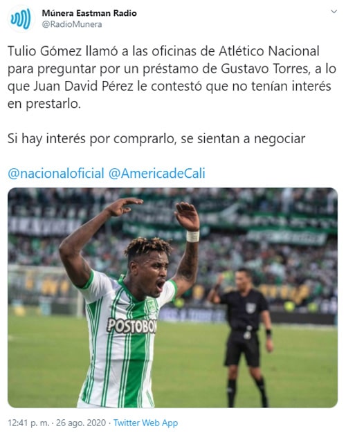 Tulio Gómez, Atlético Nacional, Gustavo Torres