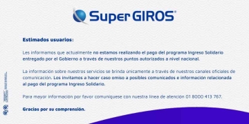 Comunicado oficial de Supergiros sobre Ingreso Solidario
