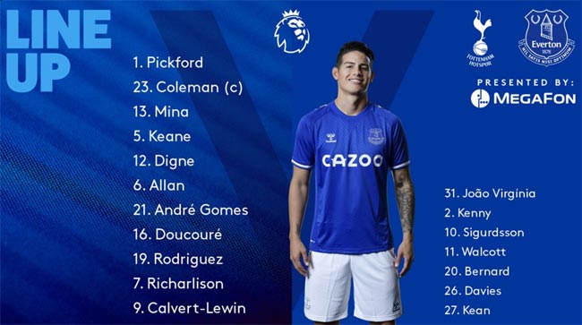 Premier League: titular de Everton en el debut de James Rodríguez