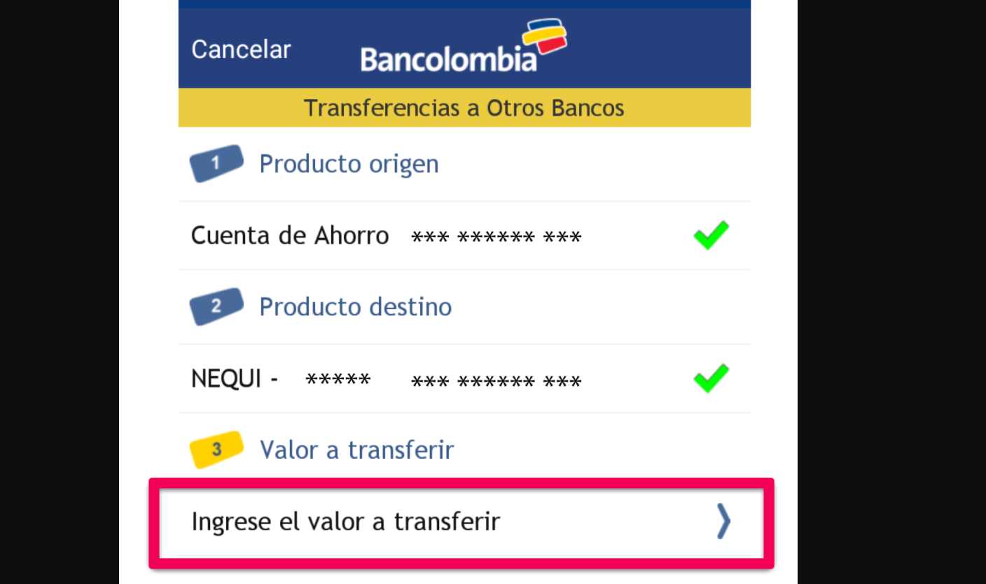 Transferir dinero del Ingreso Solidario de Nequi a Bancolombia
