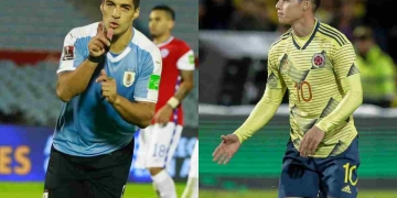 Oficial las alineaciones titulares de Colombia y Uruguay