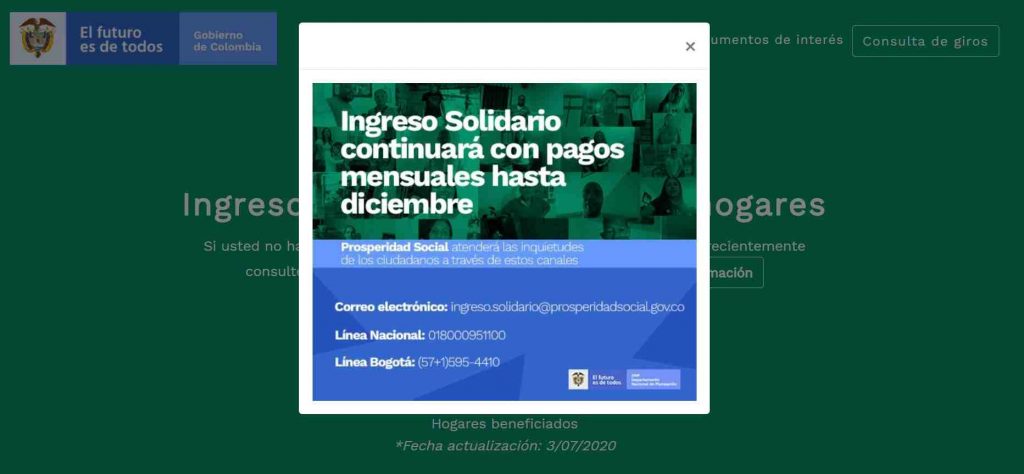 ¿Qué pasa cuando se ingresa a www.ingresosolidario.dnp.gov.co?