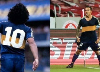 Emotivo homenaje de Carlos Tévez a Maradona en la Copa Libertadores