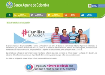 Consulta con cédula en Banco Agrario para Familias en Acción