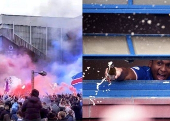 El delantero colombiano está a horas de gritar campeón con el Rangers de Escocia, motivo por el que celebra junto a la hinchada que desde ya llena las calles de Glasgow.