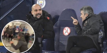 Juanma Lillo en el festejo del Manchester City finalista de la Champions