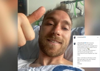 Primera imagen y reconfortante mensaje de Christian Eriksen tras salvarse de morir