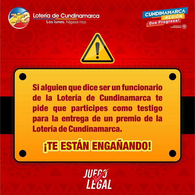 Foto tomada del Twitter oficial de la Lotería de Cundinamarca