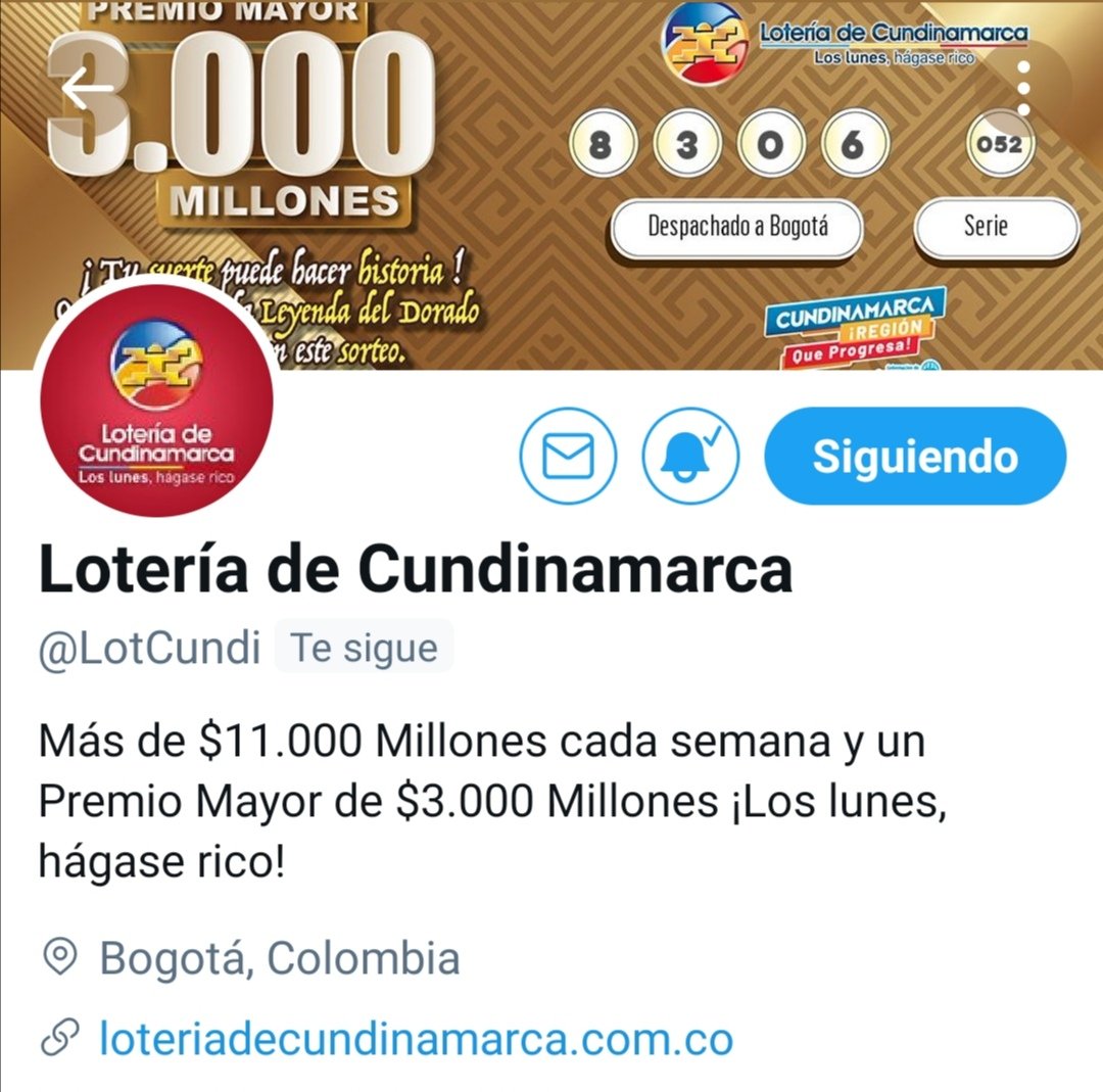 Foto tomada del Twitter oficial de la Lotería de Cundinamarca