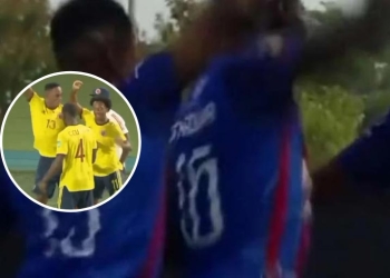 Los ecuatorianos que imitaron el festejo de la Selección Colombia en el gol anulado