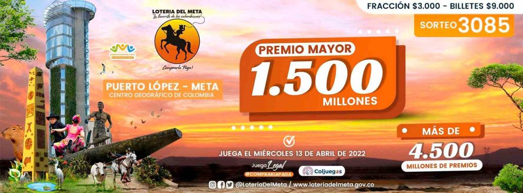 Resultado y sorteo 3085 (abril 13 de 2022) en la Lotería del Meta