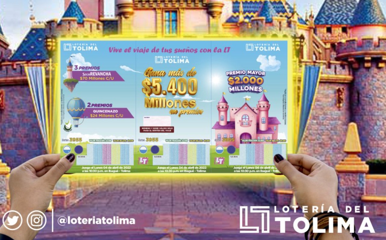 Resultado y número premio mayor, Lotería del Tolima (4 abril 2022)