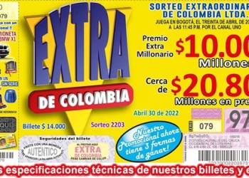 Resultado del Sorteo Extraordinario de Colombia, 30 de abril 2022