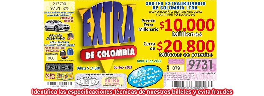 Resultado del Sorteo Extraordinario de Colombia, 30 de abril 2022