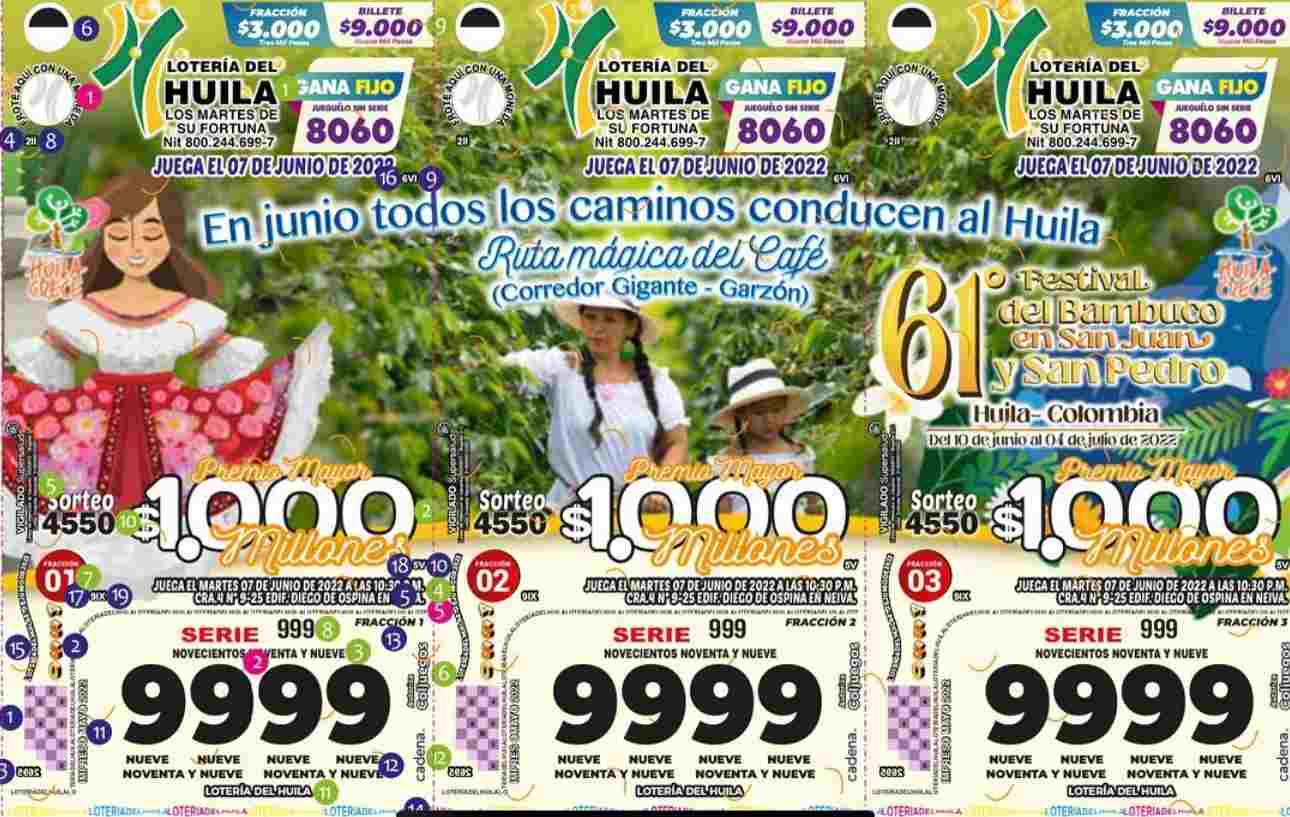 Resultado sorteo Lotería del Huila, 7 de junio 2022