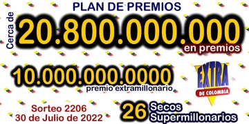 Resultado sorteo Sorteo Extraordinario de Colombia, 30 de julio 2022