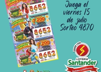 Resultado sorteo Lotería de Santander, 15 de julio 2022