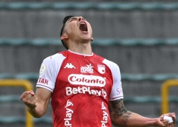 Harold Rivera y su primer gol con Santa Fe