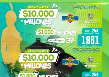 Resultado sorteo Lotería de Medellín, 19 de agosto 2022