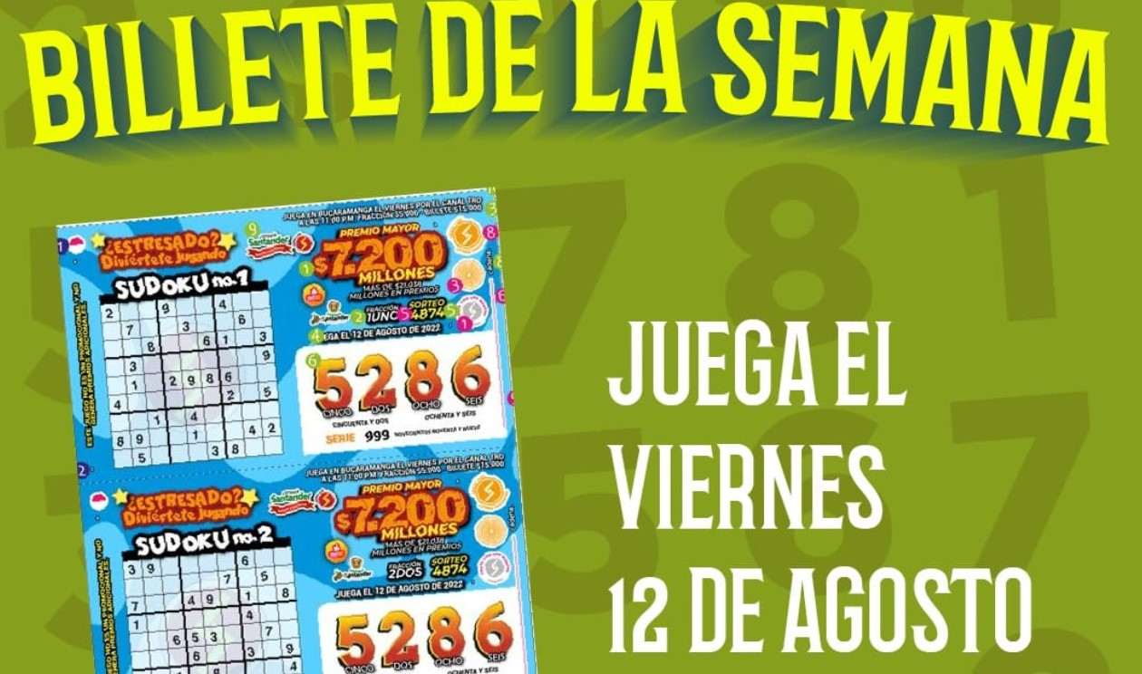 Resultado sorteo Lotería de Santander, 12 de agosto del 2022