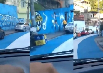 Favela en Brasil amaneció pintada de celeste y blanco