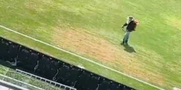 Video: Así pintan de verde la horrible cancha del Estadio Sierra Nevada