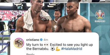 Comentario de Cristiano Ronaldo en post de Mbappé bate récord de «me gusta»