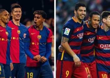 barcelona record goleador champions league lewandowski raphinha yamal messi suarez neymar
