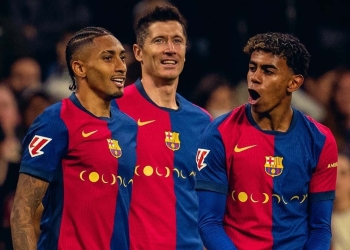 barcelona goles tridente lewandowski yamal raphina