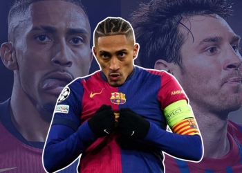 barcelona raphinha goles asistencias champions league record messi